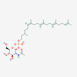 molecular formula C33H58NO9P B1263467 alpha-(3-methylbut-2-en-1-yl)-omega-{4-[(2-acetamido-2-deoxy-alpha-D-glucopyranosyloxy)(hydroxy)phosphoryloxy]-2-methylbutyl}poly[(2E)-2-methylbut-2-ene-1,4-diyl] 