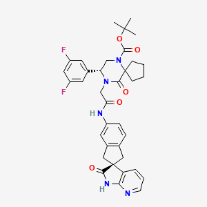 molecular formula C36H37F2N5O5 B12635160 (R)-tert-butyl 8-(3,5-difluorophenyl)-10-oxo-9-(2-oxo-2-((R)-2'-oxo-1,1',2',3-tetrahydrospiro[indene-2,3'-pyrrolo[2,3-b]pyridine]-5-ylaMino)ethyl)-6,9-diazaspiro[4.5]decane-6-carboxylate 