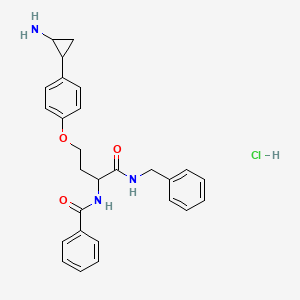 N-[4-[4-(2-aminocyclopropyl)phenoxy]-1-(benzylamino)-1-oxobutan-2-yl]benzamide;hydrochloride