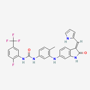 molecular formula C28H21F4N5O2 B1263602 1-[2-fluoro-5-(trifluoromethyl)phenyl]-3-[4-methyl-3-[[(3E)-2-oxo-3-(1H-pyrrol-2-ylmethylidene)-1H-indol-6-yl]amino]phenyl]urea 