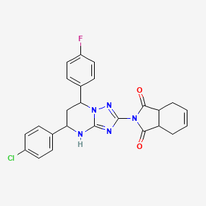 molecular formula C25H21ClFN5O2 B12636153 2-[5-(4-chlorophenyl)-7-(4-fluorophenyl)-4,5,6,7-tetrahydro[1,2,4]triazolo[1,5-a]pyrimidin-2-yl]-3a,4,7,7a-tetrahydro-1H-isoindole-1,3(2H)-dione 