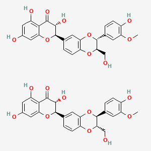 molecular formula C50H44O20 B1263618 (2R,3R)-3,5,7-trihydroxy-2-[(2R,3R)-3-(4-hydroxy-3-methoxy-phenyl)-2-(hydroxymethyl)-2,3-dihydro-1,4-benzodioxin-6-yl]chroman-4-one; (2R,3R)-3,5,7-trihydroxy-2-[(2S,3S)-3-(4-hydroxy-3-methoxy-phenyl)-2-(hydroxymethyl)-2,3-dihydro-1,4-benzodioxin-6-yl]chroman-4-one 
