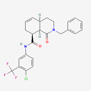 molecular formula C24H22ClF3N2O2 B12636261 8-Isoquinolinecarboxamide,N-[4-chloro-3-(trifluoromethyl)phenyl]-1,2,3,4,4a,7,8,8a-octahydro-1-oxo-2-(phenylmethyl)-,(4aR,8S,,8aR)- 