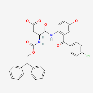 molecular formula C34H29ClN2O7 B12636350 Butanoic acid, 4-[[2-(4-chlorobenzoyl)-4-methoxyphenyl]amino]-3-[[(9H-fluoren-9-ylmethoxy)carbonyl]amino]-4-oxo-, methyl ester, (3S)- 