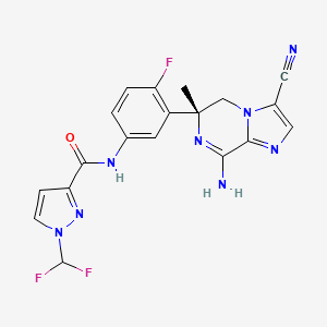 molecular formula C19H15F3N8O B12636571 1H-Pyrazole-3-carboxamide, N-[3-[(6R)-8-amino-3-cyano-5,6-dihydro-6-methylimidazo[1,2-a]pyrazin-6-yl]-4-fluorophenyl]-1-(difluoromethyl)- 