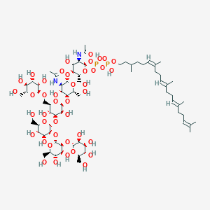 molecular formula C71H122N2O42P2 B1263667 alpha-D-mannopyranosyl-(1->6)-[alpha-D-mannopyranosyl-(1->2)-alpha-D-mannopyranosyl-(1->2)-alpha-D-mannopyranosyl-(1->3)]-beta-D-mannopyranosyl-(1->4)-2-acetamido-2-deoxy-beta-D-glucopyranosyl-(1->4)-2-acetamido-2-deoxy-alpha-D-glucopyranosyl dolichyl dihydrogen diphosphate 