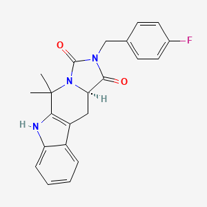 molecular formula C22H20FN3O2 B1263683 (15R)-13-[(4-fluorophenyl)methyl]-10,10-dimethyl-8,11,13-triazatetracyclo[7.7.0.02,7.011,15]hexadeca-1(9),2,4,6-tetraene-12,14-dione 