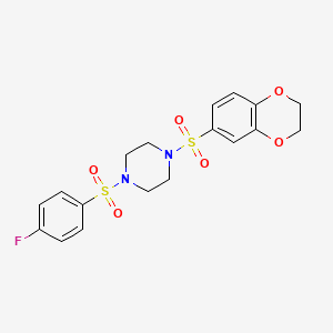 molecular formula C18H19FN2O6S2 B1263703 1-(2,3-二氢-1,4-苯并二氧杂环-6-基磺酰基)-4-(4-氟苯基)磺酰基哌嗪 