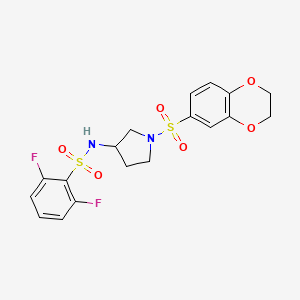 molecular formula C18H18F2N2O6S2 B1263731 N-[1-(2,3-dihydro-1,4-benzodioxin-6-ylsulfonyl)-3-pyrrolidinyl]-2,6-difluorobenzenesulfonamide 