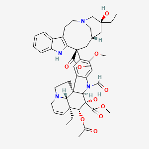molecular formula C46H56N4O10 B1263742 methyl (1R,9R,10S,11R,12S,19R)-11-acetyloxy-12-ethyl-4-[(13S,15S,17S)-17-ethyl-17-hydroxy-13-methoxycarbonyl-1,11-diazatetracyclo[13.3.1.04,12.05,10]nonadeca-4(12),5,7,9-tetraen-13-yl]-8-formyl-10-hydroxy-5-methoxy-8,16-diazapentacyclo[10.6.1.01,9.02,7.016,19]nonadeca-2,4,6,13-tetraene-10-carboxylate 