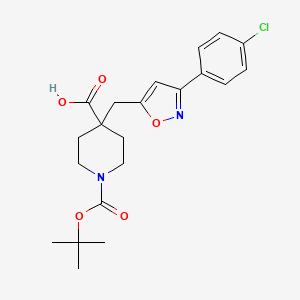 molecular formula C21H25ClN2O5 B1263748 4-[[3-(4-Chlorophenyl)-5-isoxazolyl]methyl]-1-[(2-methylpropan-2-yl)oxy-oxomethyl]-4-piperidinecarboxylic acid 