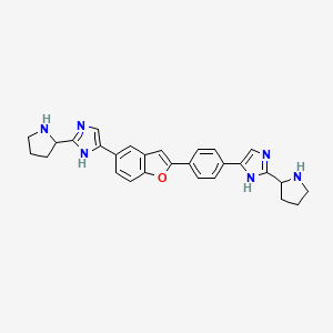 molecular formula C28H28N6O B12637525 2-((S)-Pyrrolidin-2-yl)-4-(4-(5-(2-((S)-pyrrolidin-2-yl)-1H-imidazol-4-yl)benzofuran-2-yl)phenyl)-1H-imidazole 