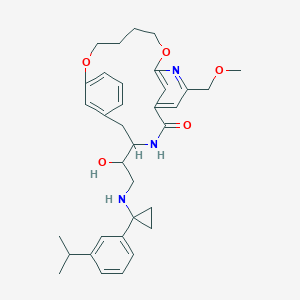 molecular formula C34H43N3O5 B12637600 4-[1-hydroxy-2-[[1-(3-propan-2-ylphenyl)cyclopropyl]amino]ethyl]-19-(methoxymethyl)-11,16-dioxa-3,18-diazatricyclo[15.3.1.16,10]docosa-1(20),6(22),7,9,17(21),18-hexaen-2-one 