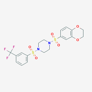 molecular formula C19H19F3N2O6S2 B1263781 1-(2,3-Dihydro-1,4-benzodioxin-6-ylsulfonyl)-4-[3-(trifluoromethyl)phenyl]sulfonylpiperazine 