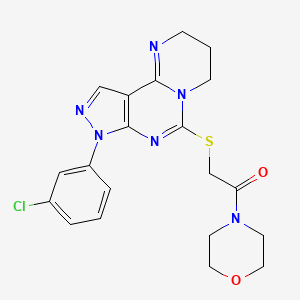 molecular formula C20H21ClN6O2S B12637898 2-((8-(3-Chlorophenyl)-2,3,4,8-tetrahydropyrazolo[4,3-e]pyrimido[1,2-c]pyrimidin-6-yl)thio)-1-morpholinoethanone 