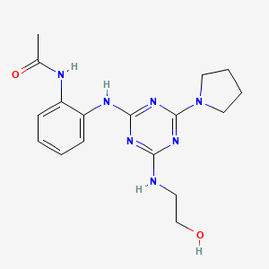 molecular formula C17H23N7O2 B1263820 N-[2-[[4-(2-hydroxyethylamino)-6-(1-pyrrolidinyl)-1,3,5-triazin-2-yl]amino]phenyl]acetamide 
