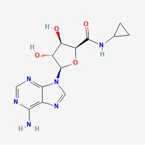 molecular formula C13H16N6O4 B1263827 (2S,3R,4R,5R)-5-(6-aminopurin-9-yl)-N-cyclopropyl-3,4-dihydroxyoxolane-2-carboxamide 