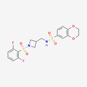 molecular formula C18H18F2N2O6S2 B1263842 N-[[1-(2,6-二氟苯基)磺酰基-3-氮杂环丁基]甲基]-2,3-二氢-1,4-苯并二氧杂环-6-磺酰胺 