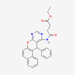 molecular formula C27H23N3O4 B1263867 Ethyl 4-oxo-4-[(18-phenyl-11-oxa-13,15-diazatetracyclo[8.8.0.02,7.012,17]octadeca-1(10),2,4,6,8,12,14,16-octaen-16-yl)amino]butanoate 