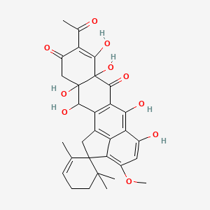 molecular formula C31H32O10 B1263880 7'-Acetyl-3',4',8',9',12',14'-hexahydroxy-16'-methoxy-1,5,5-trimethylspiro[cyclohexene-6,18'-pentacyclo[11.6.1.02,11.04,9.017,20]icosa-1(20),2(11),7,12,14,16-hexaene]-6',10'-dione 