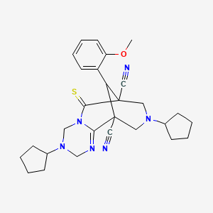 5,11-dicyclopentyl-13-(2-methoxyphenyl)-8-sulfanylidene-3,5,7,11-tetrazatricyclo[7.3.1.02,7]tridec-2-ene-1,9-dicarbonitrile