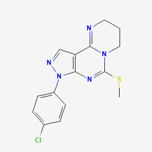 molecular formula C15H14ClN5S B12639647 8-(4-Chlorophenyl)-6-(methylsulfanyl)-2,3,4,8-tetrahydropyrazolo[4,3-e]pyrimido[1,2-c]pyrimidine 