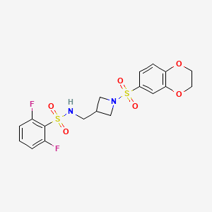 molecular formula C18H18F2N2O6S2 B1264004 N-[[1-(2,3-二氢-1,4-苯并二氧杂环-6-基磺酰基)-3-氮杂环丁基]甲基]-2,6-二氟苯磺酰胺 