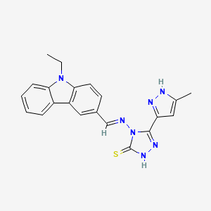 molecular formula C21H19N7S B12640177 4-[(E)-(9-ethylcarbazol-3-yl)methylideneamino]-3-(5-methyl-1H-pyrazol-3-yl)-1H-1,2,4-triazole-5-thione 