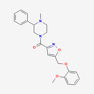 molecular formula C23H25N3O4 B1264021 [5-[(2-Methoxyphenoxy)methyl]-3-isoxazolyl]-(4-methyl-3-phenyl-1-piperazinyl)methanone 