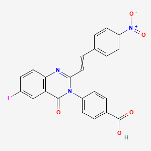 molecular formula C23H14IN3O5 B12640327 Benzoic acid, 4-[6-iodo-2-[(1E)-2-(4-nitrophenyl)ethenyl]-4-oxo-3(4H)-quinazolinyl]- 