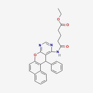 molecular formula C28H25N3O4 B1264077 5-氧代-5-[(18-苯基-11-氧杂-13,15-二氮杂四环[8.8.0.02,7.012,17]十八烷-1(10),2,4,6,8,12,14,16-八烯-16-基)氨基]戊酸乙酯 