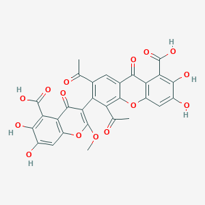 molecular formula C29H18O15 B1264195 2,3-二羟基-5,7-二乙酰基-6-(2-甲氧基-4-氧代-5-羧基-6,7-二羟基-4H-1-苯并吡喃-3-基)-9-氧代-9H-呫吨-1-羧酸 