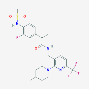 molecular formula C23H28F4N4O3S B12642476 Benzeneacetamide, 3-fluoro-alpha-methyl-N-[[2-(4-methyl-1-piperidinyl)-6-(trifluoromethyl)-3-pyridinyl]methyl]-4-[(methylsulfonyl)amino]-, (alphaS)- 