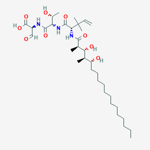 molecular formula C34H61N3O9 B126426 (2S)-2-[[(2S,3R)-2-[[(2S)-2-[[(2R,3R,4R,5R)-3,5-dihydroxy-2,4-dimethyloctadecanoyl]amino]-3,3-dimethylpent-4-enoyl]amino]-3-hydroxybutanoyl]amino]-3-oxopropanoic acid CAS No. 147334-89-2