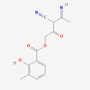 molecular formula C14H14N2O4 B1264276 2-羟基-3-甲基苯甲酸（3-氰基-4-亚氨基-2-氧代戊基）酯 