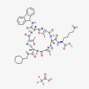 molecular formula C53H61F3N10O13 B1264325 methyl (2S)-6-amino-2-[[(4R,11R,18R)-11-(cyclohexylmethylcarbamoyl)-18-(9H-fluoren-9-ylcarbamoyl)-4,7,11,14,18,21-hexamethyl-2,9,16-trioxo-6,13,20-trioxa-3,10,17,22,23,24-hexazatetracyclo[17.2.1.15,8.112,15]tetracosa-1(21),5(24),7,12(23),14,19(22)-hexaene-4-carbonyl]amino]hexanoate;2,2,2-trifluoroacetic acid 