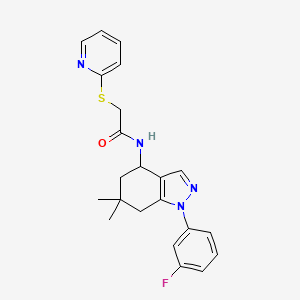 molecular formula C22H23FN4OS B1264395 N-[1-(3-fluorophenyl)-6,6-dimethyl-5,7-dihydro-4H-indazol-4-yl]-2-(2-pyridinylthio)acetamide 