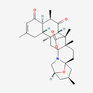 molecular formula C30H41NO5 B1264403 (1R,3S,4R,9R,10R,12S,13R,14S,17S,19S,21R)-3,6,10,13,14,19-hexamethyl-24,27-dioxa-23-azaheptacyclo[11.10.3.117,21.01,14.03,12.04,9.017,23]heptacos-6-ene-8,11,25-trione 