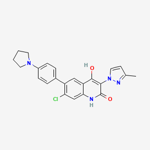 molecular formula C23H21ClN4O2 B12644571 2(1H)-Quinolinone, 7-chloro-4-hydroxy-3-(3-methyl-1H-pyrazol-1-yl)-6-[4-(1-pyrrolidinyl)phenyl]- 