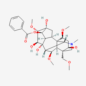 molecular formula C31H43NO10 B1264660 [(1S,2R,3R,4R,5R,6S,7S,8R,9R,10R,13R,14R,16S,17S,18R)-5,7,8,14-tetrahydroxy-6,16,18-trimethoxy-13-(methoxymethyl)-11-methyl-11-azahexacyclo[7.7.2.12,5.01,10.03,8.013,17]nonadecan-4-yl] benzoate 