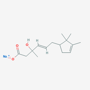 molecular formula C15H23NaO3 B1264668 3-Hydroxy-3-methyl-6-(2,2,3-trimethyl-3-cyclopenten-1-yl)-4-hexenoic acid CAS No. 57272-29-4