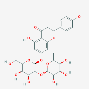 molecular formula C28H34O14 B1264725 7-[(2S,4R,5S)-4,5-dihydroxy-6-(hydroxymethyl)-3-[(2S,4S,5R)-3,4,5-trihydroxy-6-methyloxan-2-yl]oxyoxan-2-yl]oxy-5-hydroxy-2-(4-methoxyphenyl)-2,3-dihydrochromen-4-one 