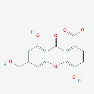 molecular formula C16H12O7 B1264820 4,8-二羟基-6-(羟甲基)-9-氧代-1-黄酮甲酸甲酯 