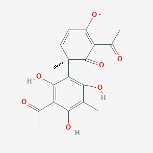 molecular formula C18H17O7- B1264939 (4R)-2-acetyl-4-(3-acetyl-2,4,6-trihydroxy-5-methylphenyl)-4-methyl-3-oxocyclohexa-1,5-dien-1-olate 
