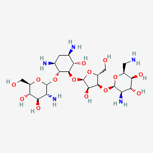 molecular formula C23H45N5O14 B1264989 (2S,3S,4R,5R,6R)-5-amino-2-(aminomethyl)-6-[[(2R,3S,4R,5R)-5-[(1R,2R,3S,5R,6S)-3,5-diamino-2-[[(3R,4R,5S,6R)-3-amino-4,5-dihydroxy-6-(hydroxymethyl)-2-oxanyl]oxy]-6-hydroxycyclohexyl]oxy-4-hydroxy-2-(hydroxymethyl)-3-oxolanyl]oxy]oxane-3,4-diol 