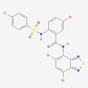 molecular formula C19H10Br3ClN4O3S2 B126502 5-Bromo-2-(((4-chlorophenyl)sulfonyl)amino)-N-(5,7-dibromo-2,1,3-benzothiadiazol-4-yl)benzamide CAS No. 150355-01-4