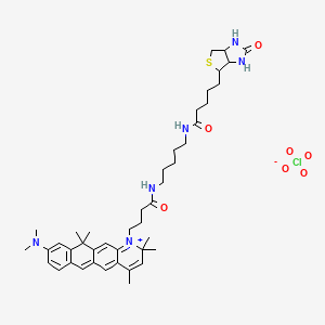 molecular formula C43H61ClN6O7S B1265060 9-(二甲氨基)-2,2,4,11,11-五甲基-1-{4-氧代-4-[(5-{[5-(2-氧代六氢-1H-噻吩[3,4-d]咪唑-4-基)戊酰基]氨基}戊基)氨基]丁基}-2,11-二氢萘并[2,3-g]喹啉高氯酸盐 