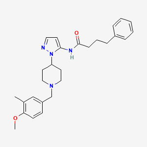 molecular formula C27H34N4O2 B1265148 N-[2-[1-[(4-methoxy-3-methylphenyl)methyl]-4-piperidinyl]-3-pyrazolyl]-4-phenylbutanamide 