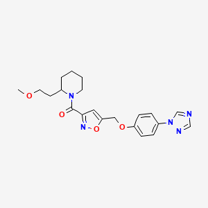 molecular formula C21H25N5O4 B1265149 [2-(2-Methoxyethyl)-1-piperidinyl]-[5-[[4-(1,2,4-triazol-1-yl)phenoxy]methyl]-3-isoxazolyl]methanone 