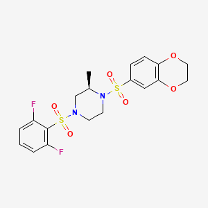 molecular formula C19H20F2N2O6S2 B1265170 (2R)-4-(2,6-difluorophenyl)sulfonyl-1-(2,3-dihydro-1,4-benzodioxin-6-ylsulfonyl)-2-methylpiperazine 